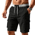thumbnail image 3 of Ihhxva Men's Casual Shorts Elastic Waist 5" Inseam Solid Color Multi-Pockets Bermuda Shorts Summer Outdoor Vacation Shorts - Black L, 3 of 6