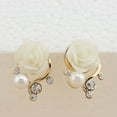 thumbnail image 7 of Opolski 1 Pair Ear Stud Rose Flower Shape Versatile Alloy Faux Pearl Rhinestone Rose Earrings for Women, 7 of 7