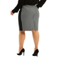 thumbnail image 3 of Unique Bargains Plus Size Pencil Skirt for Women Work Houndstooth Pattern Slim Knee Skirts, 3 of 5