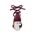 thumbnail image 2 of BLISSFUL STEP Women Velvet Lace-Up Clear Block Heel Sandals Burgundy 6, 2 of 7