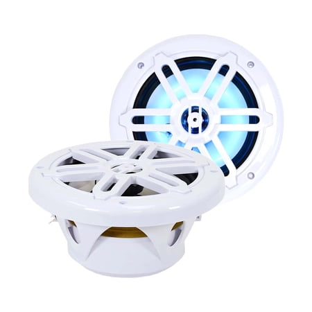 Pair of White 8 Inch 200 Watt 2-Way Waterproof Boat/Marine Speakers with RGB Lights
