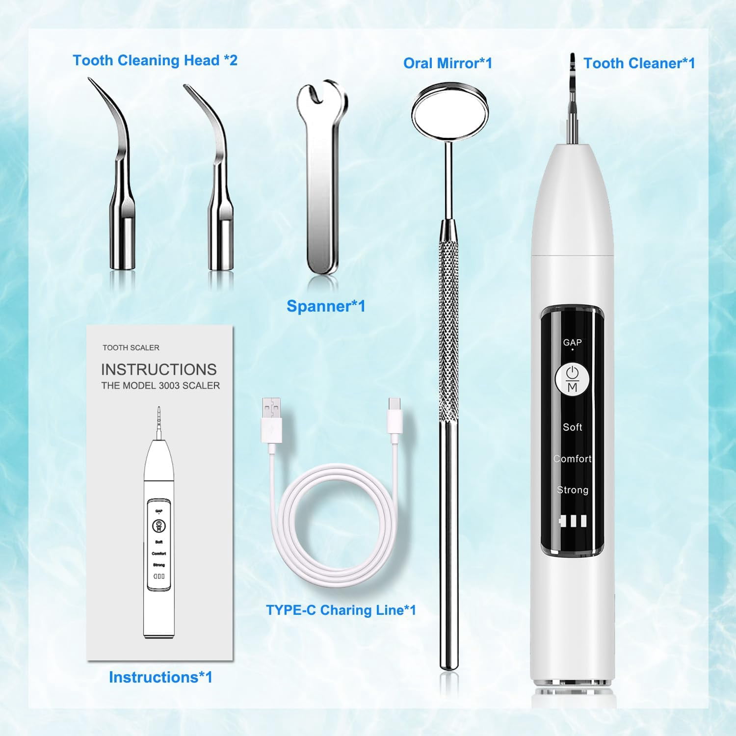 GKcity Plaque Remover for Teeth, Teeth Cleaning Kit, Ultrasonic Electric Teeth Cleaner with LED Light, 3 Adjustable Modes, 2 Repalceable Heads, Calculus Tartar Plaque Remover for Human Teeth