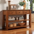 thumbnail image 3 of Tcbosik Modern Console Table, 48 inch Narrow Entryway Table with Open Shelves and 3 Storage Drawers for Foyer, Hallway, Corridor, Living Room, Brown, 3 of 11