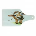 thumbnail image 1 of Cartoon Cutting Board, Digitally Composed Cow with Captivating Eyes Livestock Theme, Decorative Tempered Glass Cutting and Serving Board, Wine Bottle Shape, Royal Blue Cinnamon, by Ambesonne, 1 of 1