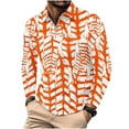 thumbnail image 2 of Zylanna Men's Long Sleeve Polo Shirts with Chest Pocket, Slim Fit Spring Fall Printed Turndown Collar Casual Pullover Tops for Man Orange, 2 of 5
