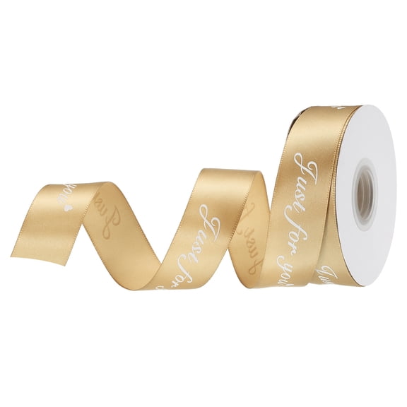 1 Inch 25 Yard Valentine Printed Satin Ribbon Wedding Grosgrain Ribbons Just for You for Gift Wrapping, Champagne Gold