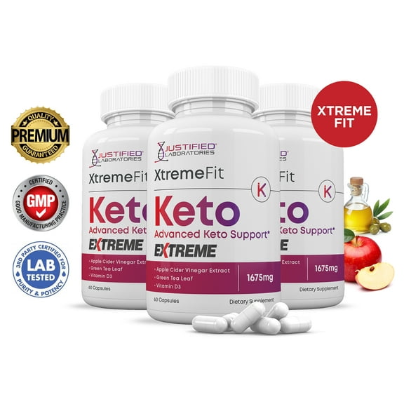 (3 Pack) Xtreme Fit Keto ACV Extreme Pills 1675mg Alternative to Gummies Dietary Supplement 180 Capsules