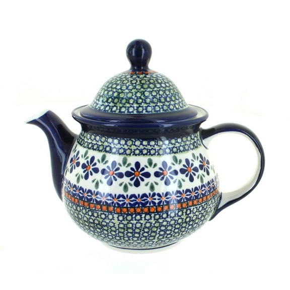 Blue Rose Polish Pottery Mosaic Flower Large Teapot