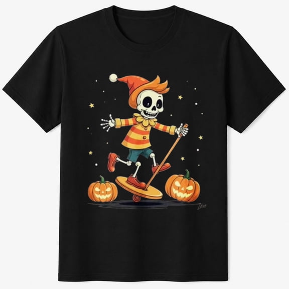 Boys Halloween Shirt, Skeleton Skateboarder Pumpkin Graphic Funny Halloween T-Shirt