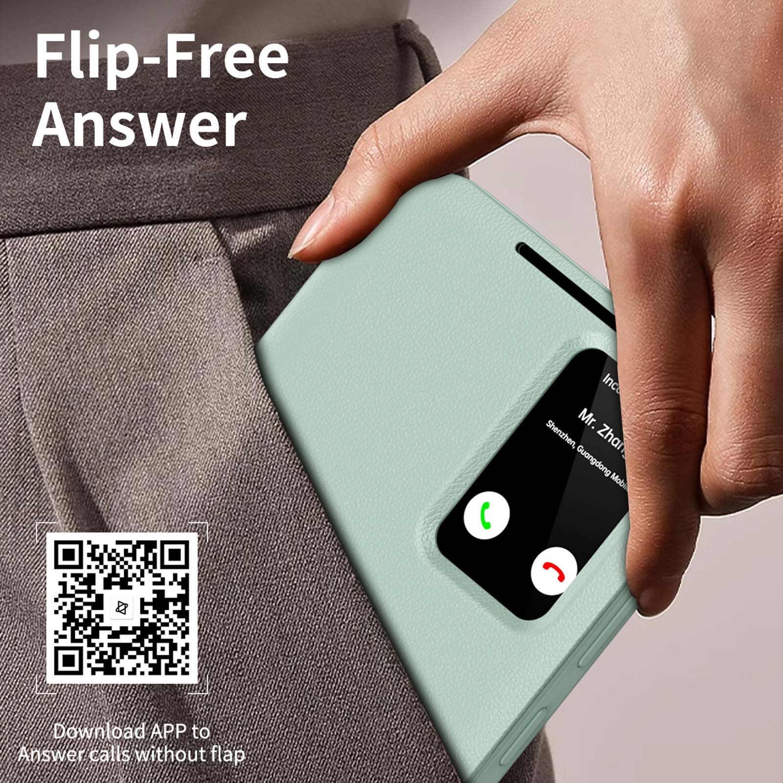 for Samsung Galaxy S26 Plus Smart Wallet Phone Case, Protective Cover with Smart Small Screen View, Finger Tap Control, Slim Design, Card Holder Pocket, PU Leather Flip Cover, Green