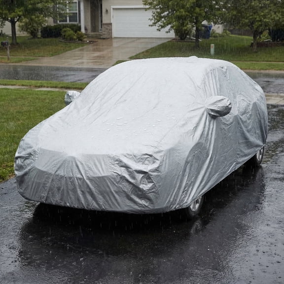 LOLIPPYY Plated Silver Taffeta Universal Car Cover for Sun Rain Dust Protection
