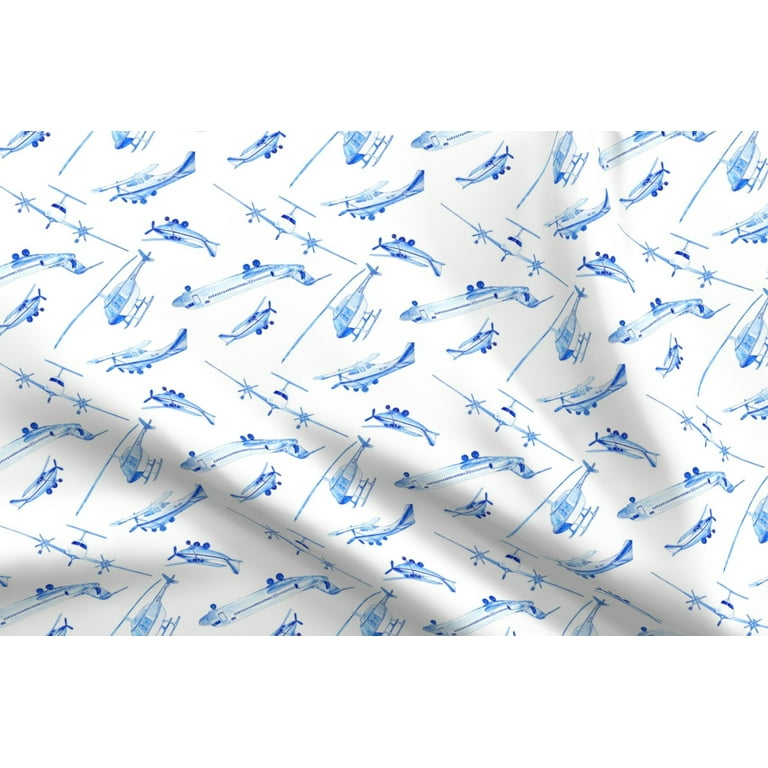 Spoonflower Fabric - Scattered Planes Airplane Watercolour Multi