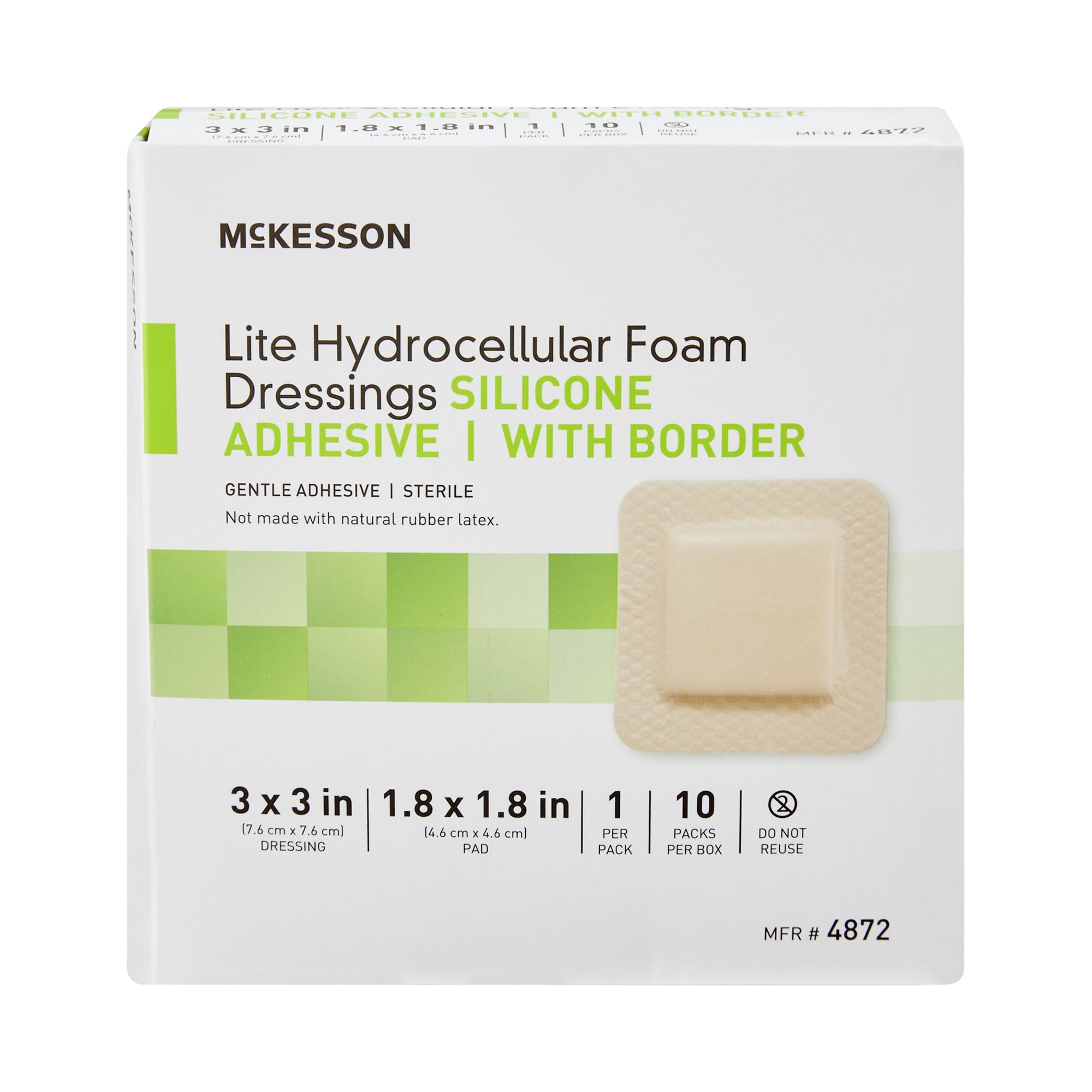 McKesson Lite Hydrocellular Foam Dressing, Adhesive Wound Bandage, 3 in x 3 in, 10 Count, 1 Pack