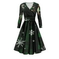 thumbnail image 6 of Christmas Dresses for Women Women's Casual And Fashionable Christmas Printed Long Sleeved V-neck Sexy Dress with Pockets for Holiday Party,Dark Green,XL, 6 of 7