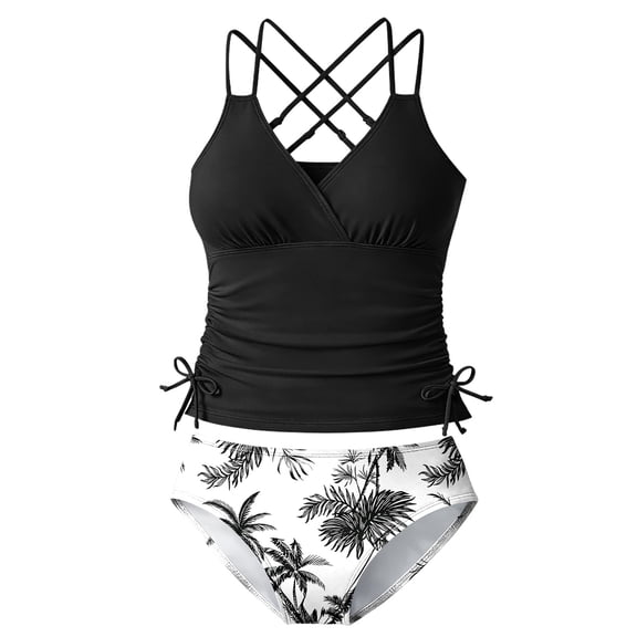 Big Girls Tankinis Set Sleeveless Tank Top Two Piece Set Swimwear Bathing Suit Black,16