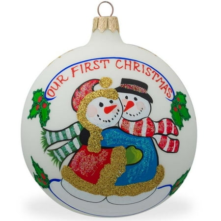4 snowman couple glass ball our first christmas ornament walmart com