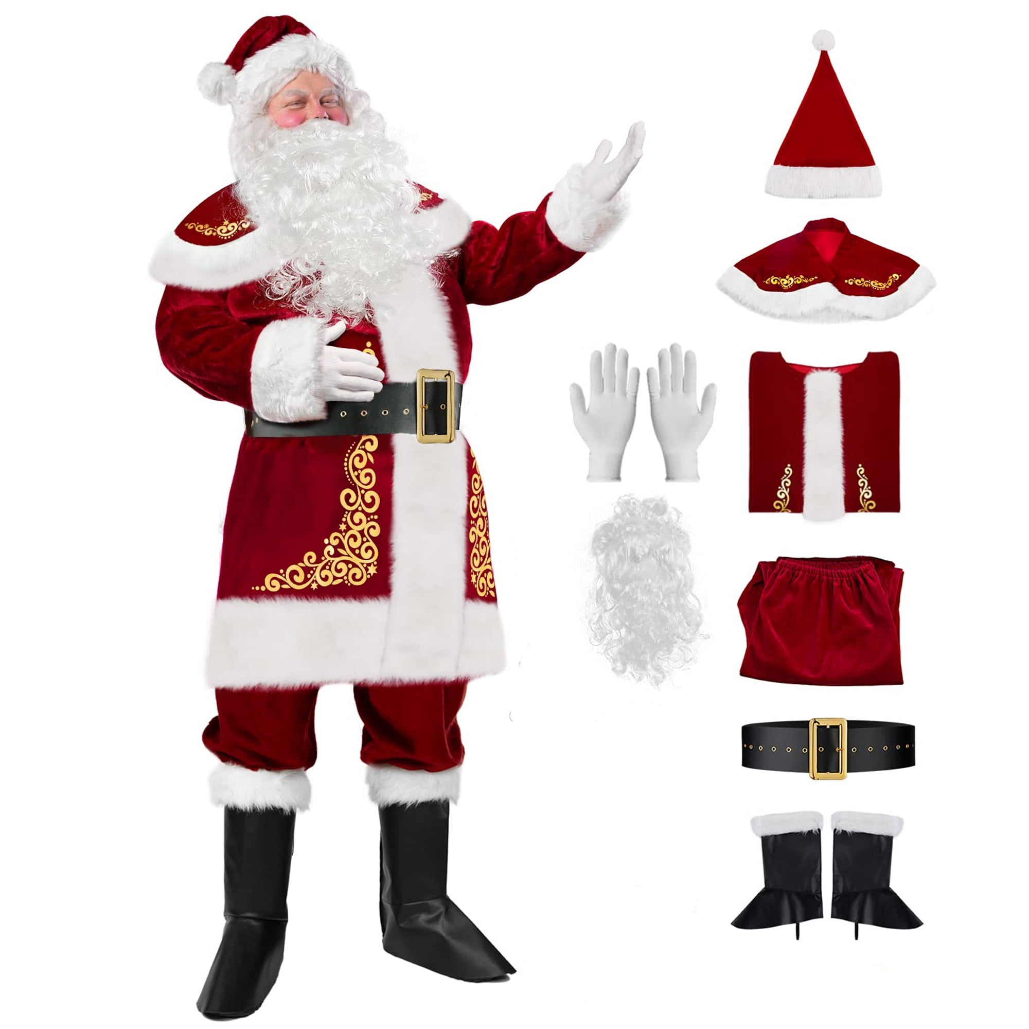 Melliful Santa Suit for Men Santa Claus Costume Adult 8pcs Velvet
