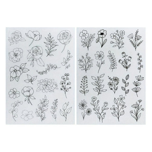 2 Sheets Water Soluble Embroidery Stabilizer DIY Stick Stitch Embroidery Paper with Pre-Printed Flowers Leaves Animals Pattern Beginners Sewing Lover Gift