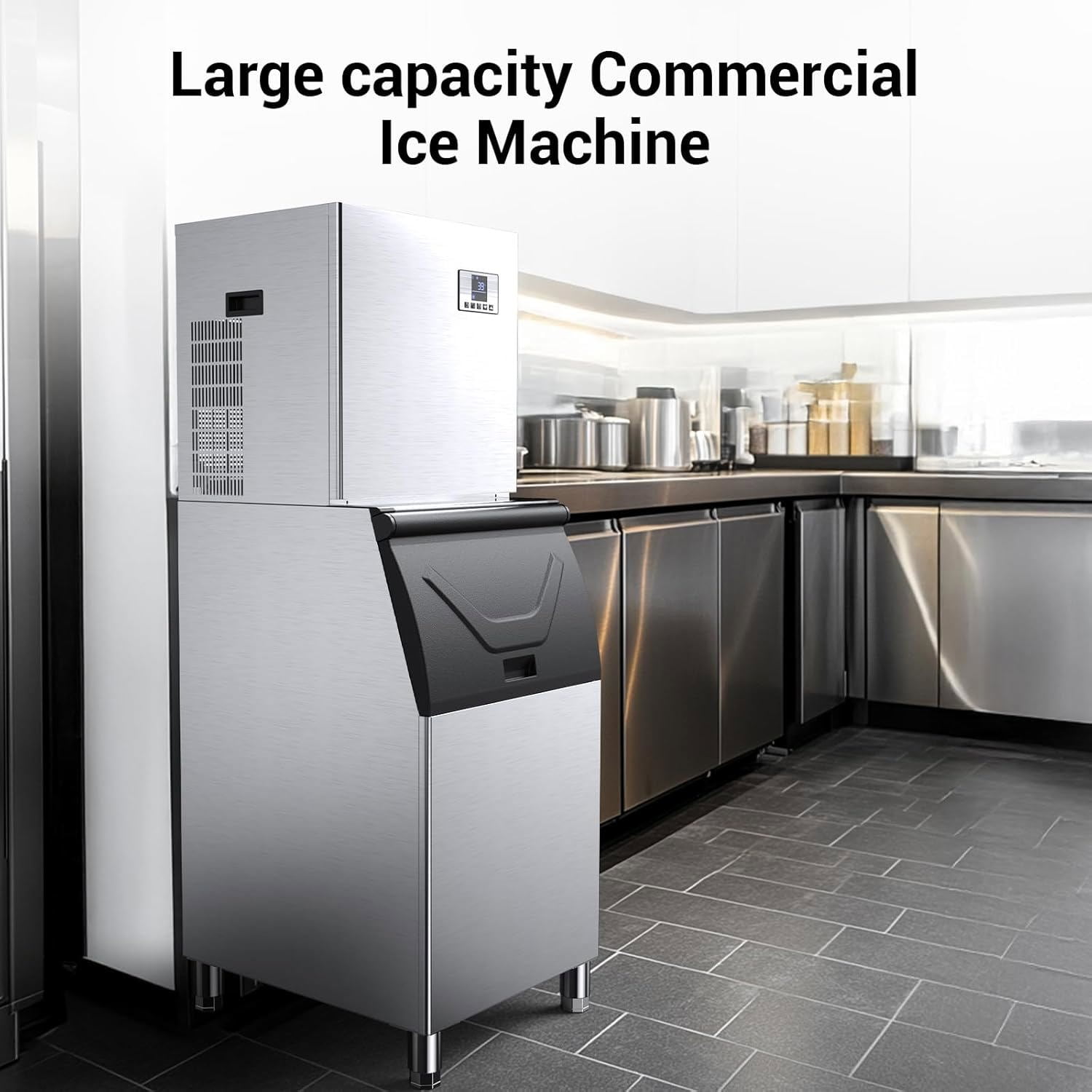 Joreek Commercial Ice Machine 650LBS/24H with 400LBS Storage Bin Large Industrial Ice Maker Self-Cleaning Timing Function 210 Ice Cubes in 5-15min, Adjustable Ice Thicknesses