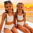 thumbnail image 6 of CCRFTGI Swimsuits for Child Girls Size 7-8 Two Piece Sets Swim Vacation Bathing Suit Beach Holiday Solid Bikinis Summer Cute Girls Fashion Swimsuits Swimwear Complexion 9-10 Years, 6 of 10