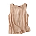 thumbnail image 2 of Womans Tank Tops Loose Fit Pleated Vest - Breathable Cotton Linen Sleeveless Top, Retro Casual Tank, 2 of 5