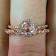 thumbnail image 5 of Antique Vintage Design 2 Carat Round Real Morganite And Diamond Moissanite Halo Bridal Wedding Ring Set With 18K Rose Gold Plating, Promise Ring, Anniversary Ring, 5 of 6