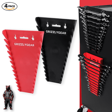 GRIZZLYGEAR 4 Pack Magnetic Wrench Organizer | Superior Magnetic Strength, Holds 48 Wrenches - Tools Organizers & Storage | Tool Box Accessories