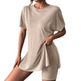 thumbnail image 3 of 2 Piece Short Sets for Women Summer Dressy High Slit Top Shirt Travel Vacation Airport Outfits Soft Vacation Workout Shorts Sets Matching Clothing, 3 of 8