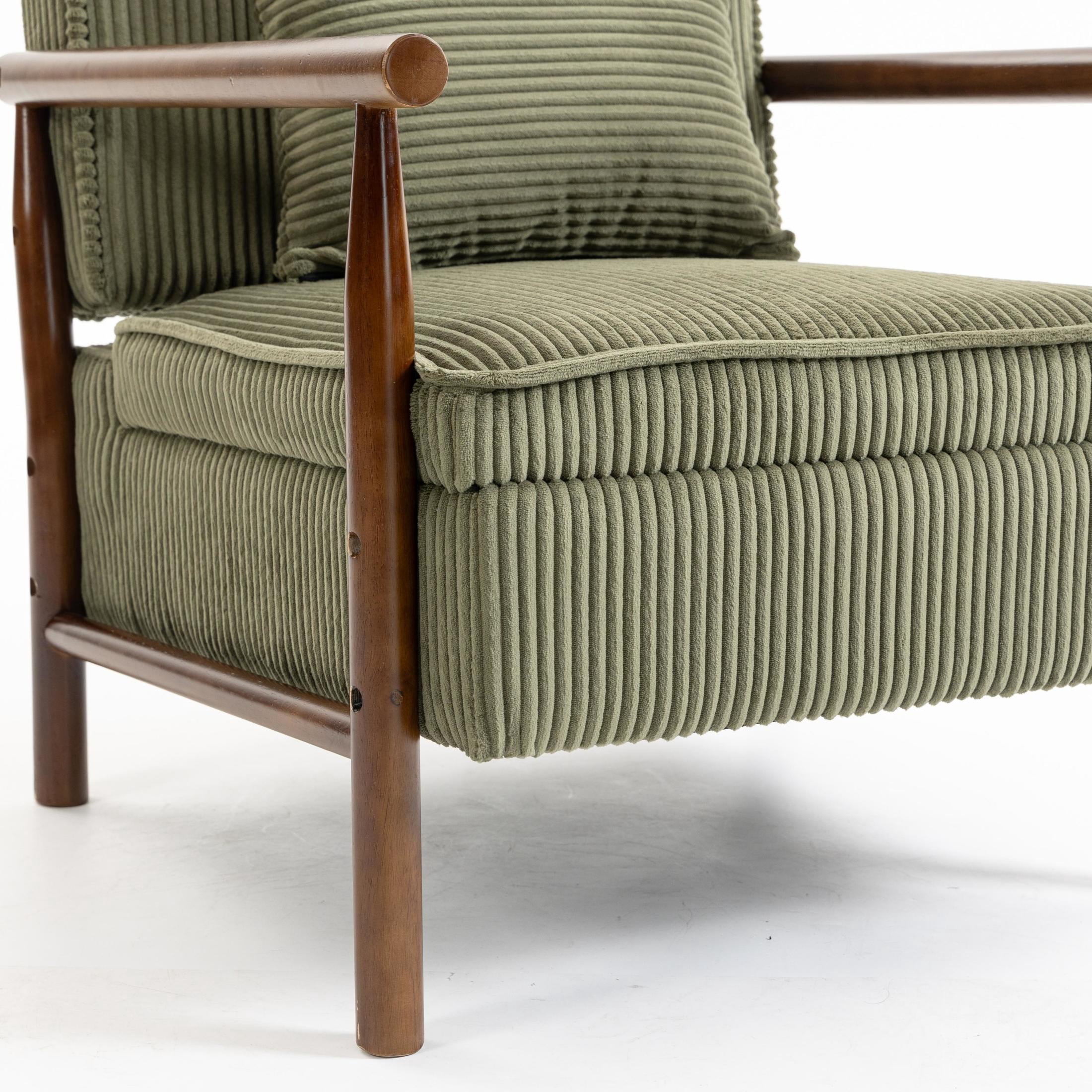 GDF Studio Almere Mid-Century Modern Accent Chair with Under-Seat Storage, Corduroy Reading Armchair, Green