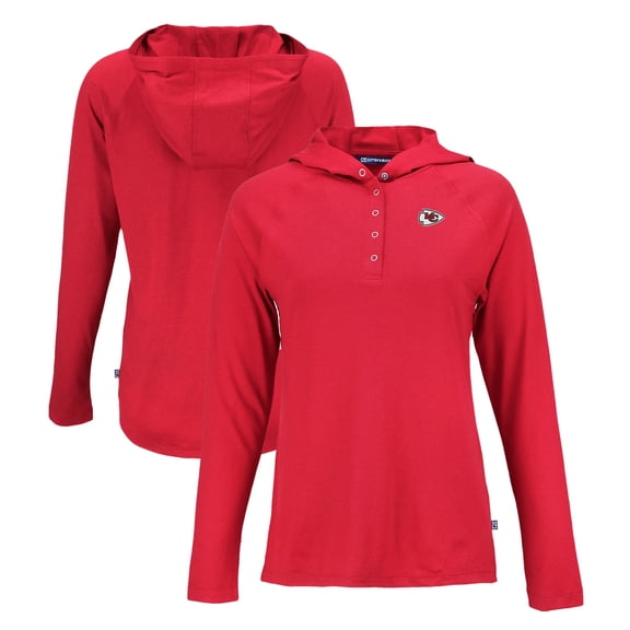 Women's Cutter & Buck Red Kansas City Chiefs Coastline Epic Comfort Eco Recycled Raglan Pullover Hoodie