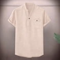 thumbnail image 2 of XIAOCHA Mens Linen Blend Henley Neck Shirt Short Sleeve Stand Collar Pullover Top Breathable Casual Vacation Shirts, 2 of 4