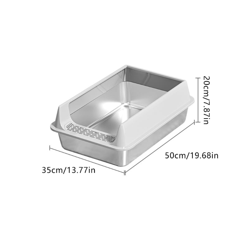 Stainless Steel Litter Box Half-Enclosed Design, Anti-Slip Base & Ventilation for Odor Control, Large Pet Bathroom
