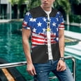 thumbnail image 6 of Zufioo Shark With USA Flag Print Men's Baseball Short Sleeve, Moisture Wicking Button-Down Hip Hop Tee-3X-Large, 6 of 7