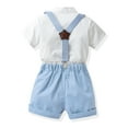 thumbnail image 3 of Aocisk Boys Outfits Set - Toddler Boys Short Sleeve T-Shirt Suspenders Shorts Elegant Kids Gentleman Ensemble Sky Blue 12-18 Months, 3 of 3
