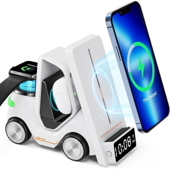 Multifunctional Wireless Charger 3 in 1, for iPhone 15 14 13 12 11 Pro X XR XS Plus Series for Samsung Galaxy S23 S22 S21 S20 Note 20 10 Series etc, 15W Fast Charging, with Alarm Clock