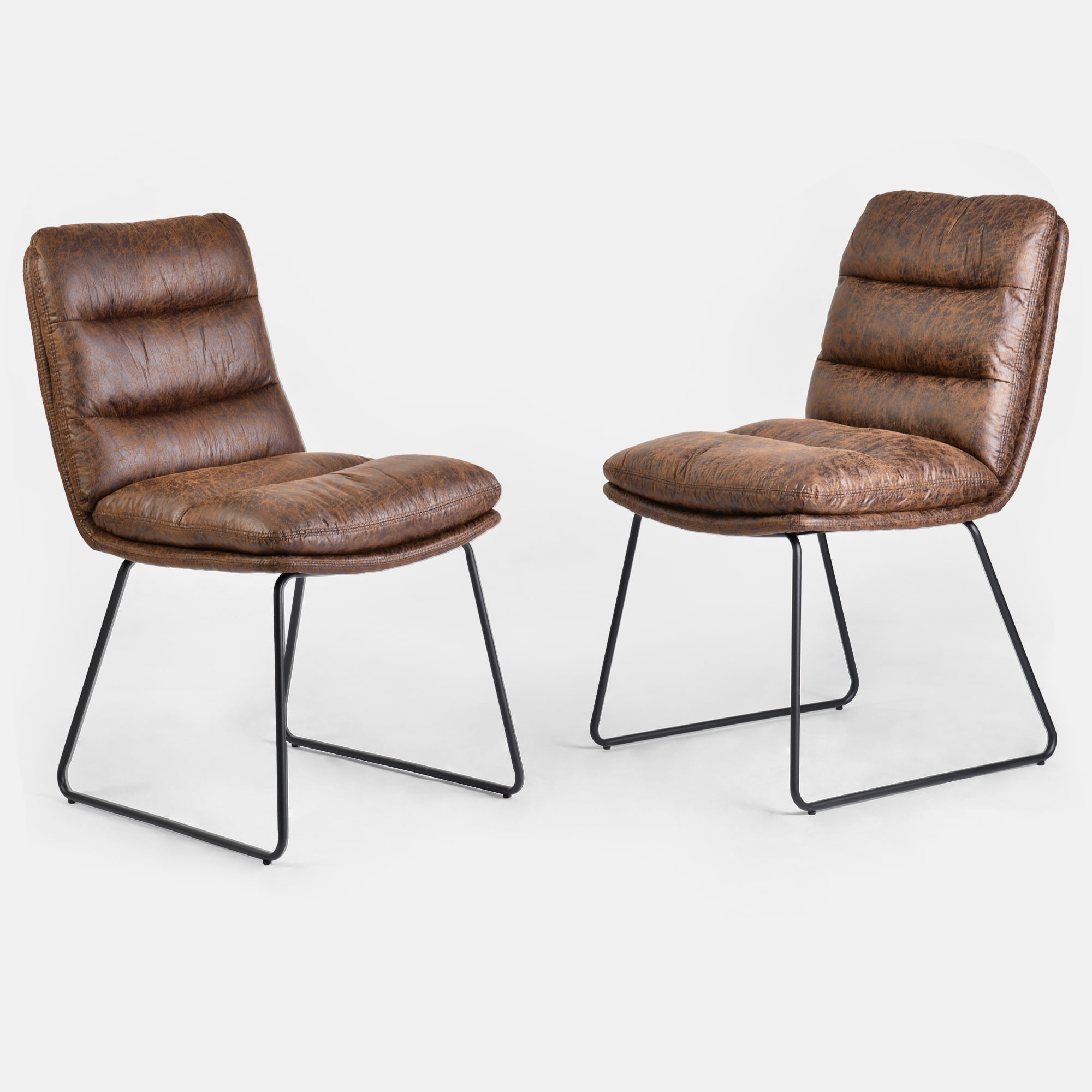 Homy Casa Set of 2 Modern Faux Leather Chairs with Thick Padding and Non-Slip Floor Protectors, Brown