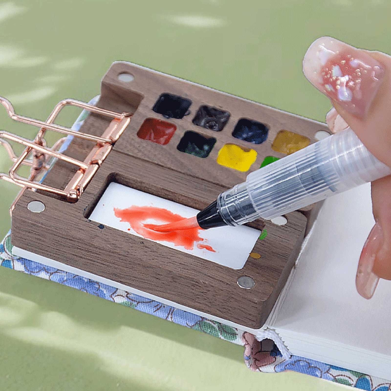 Mini Watercolor Travel Portable Pocket Artist Watercolor With Picture Book Wooden For Painters Artists And Students (15 Grids With 24 Color Paints) (5mlX24)