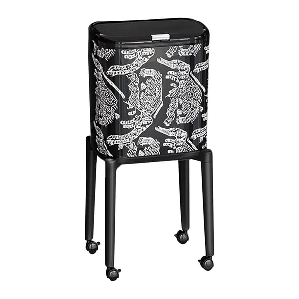 Cubo de basura con ruedas, cubo de basura de pie alto, gran capacidad, tapa a presión, papelera para Rayas negras