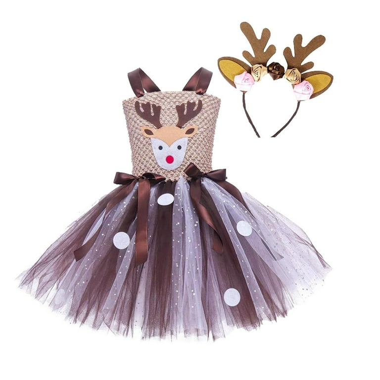 shqvo Girl Christmas Reindeer Costume Mesh Tulle Reindeer Princess
