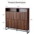thumbnail image 2 of Ktaxon Fluted Shoe Cabinet for Entryway with 4 Flip Drawers & 1 Compartment & LED Lights 30 Pairs, Hidden Shoes Storage Cabinet Mid - Century Modern, Walnut, 2 of 8