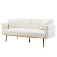 thumbnail image 2 of Convertible Sofa Sleeper with 2 Pillows, Accent Velvet Sofa Upholstered Couch Loveseat with Adjustable Backrest and Golden Metal Legs, Futon Sofa Bed with Square Arm for Living Room, White Teddy, 2 of 7