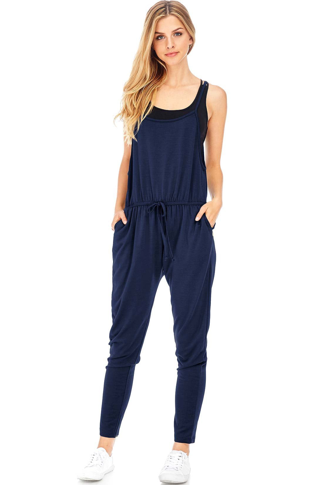 Ambiance Apparel Women's Juniors Terry Cloth Jumpsuit (L, Navy ...