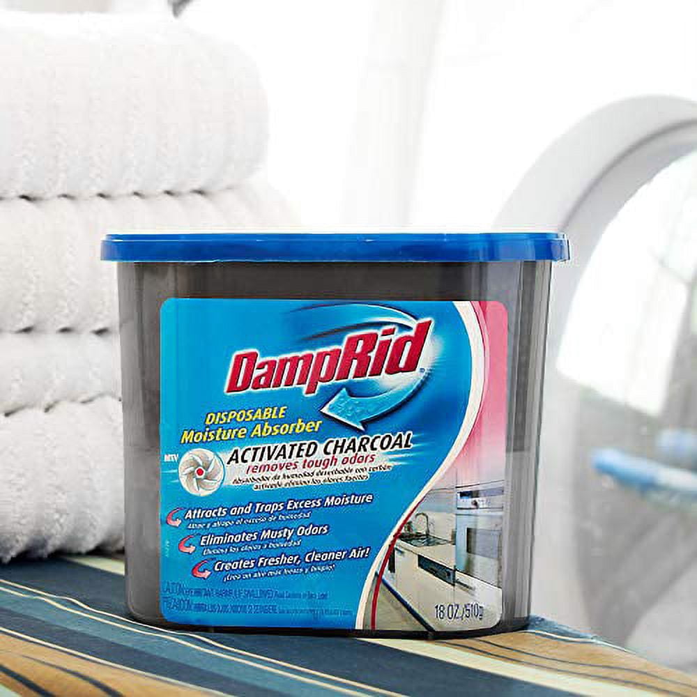damprid fragrance free disposable moisture absorber with activated charcoal; 18oz - 3 pack; moisture absorber & odor remover