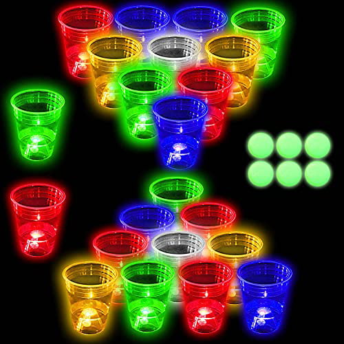 Glow in the Dark Beer Pong Set Light up Beer Pong Cups for Indoor Outdoor 