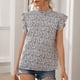 thumbnail image 5 of Blusa de mujer con estampado de margaritas, ribete de volantes, cuello con volantes, manga casquillo Abanopi Azul/Pequeña, 5 of 7