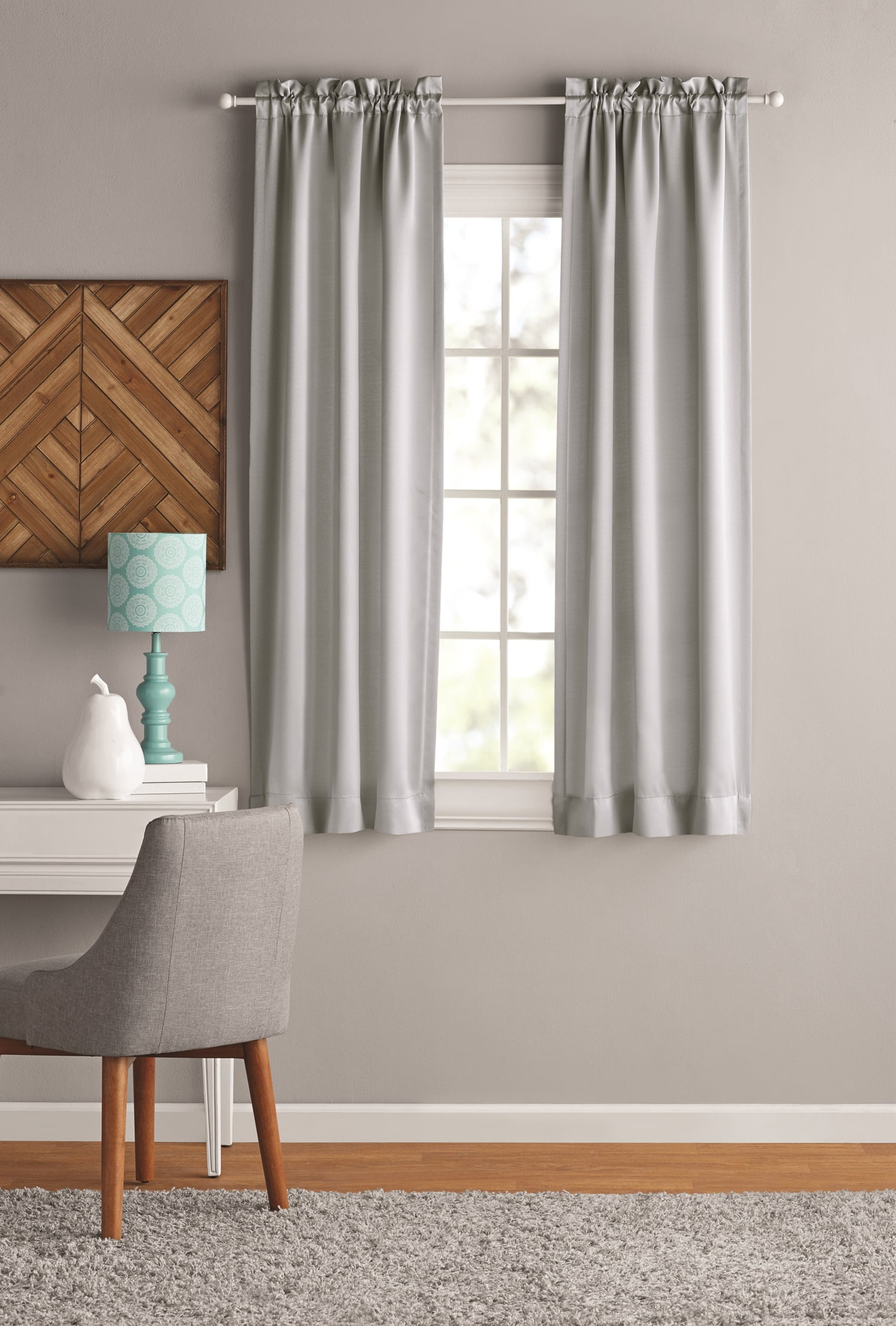 Your Zone Solid Blackout Curtain Panel Pair, Set of 2, Soft Silver, 30" W x 63" L