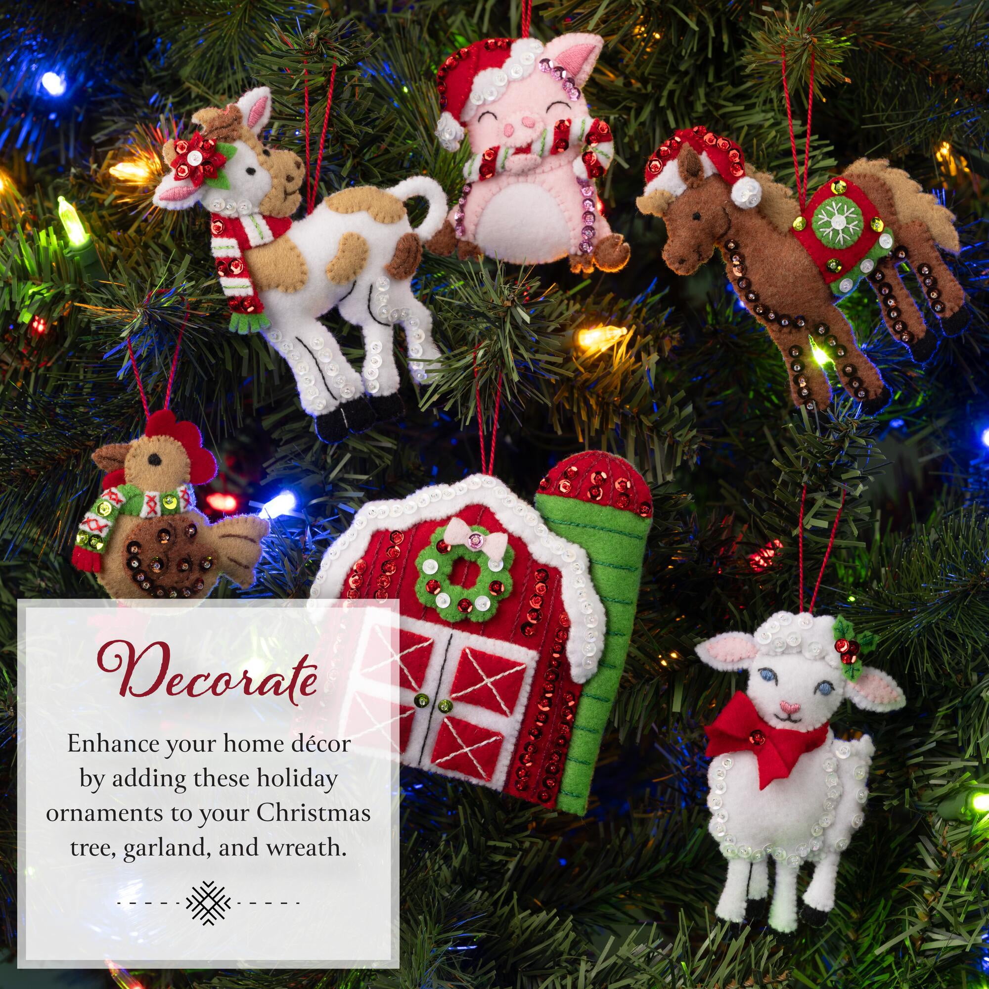 Bucilla Santa's Barnyard Cheer 6 Count Felt Applique Ornament Kit, 3.75 x 4 in