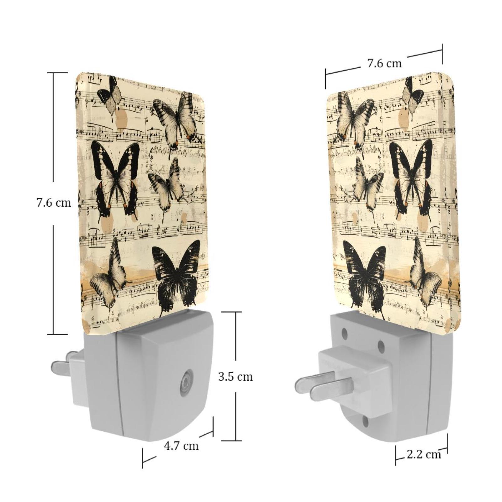 PhooArto Vintage Butterflies and Music Notes Patterns Plug in LED Night Light Auto Sensor Dusk to Dawn Decorative Night for Bedroom, Bathroom, Kitchen, Hallway, Stairs, Baby's Room, Energy Saving