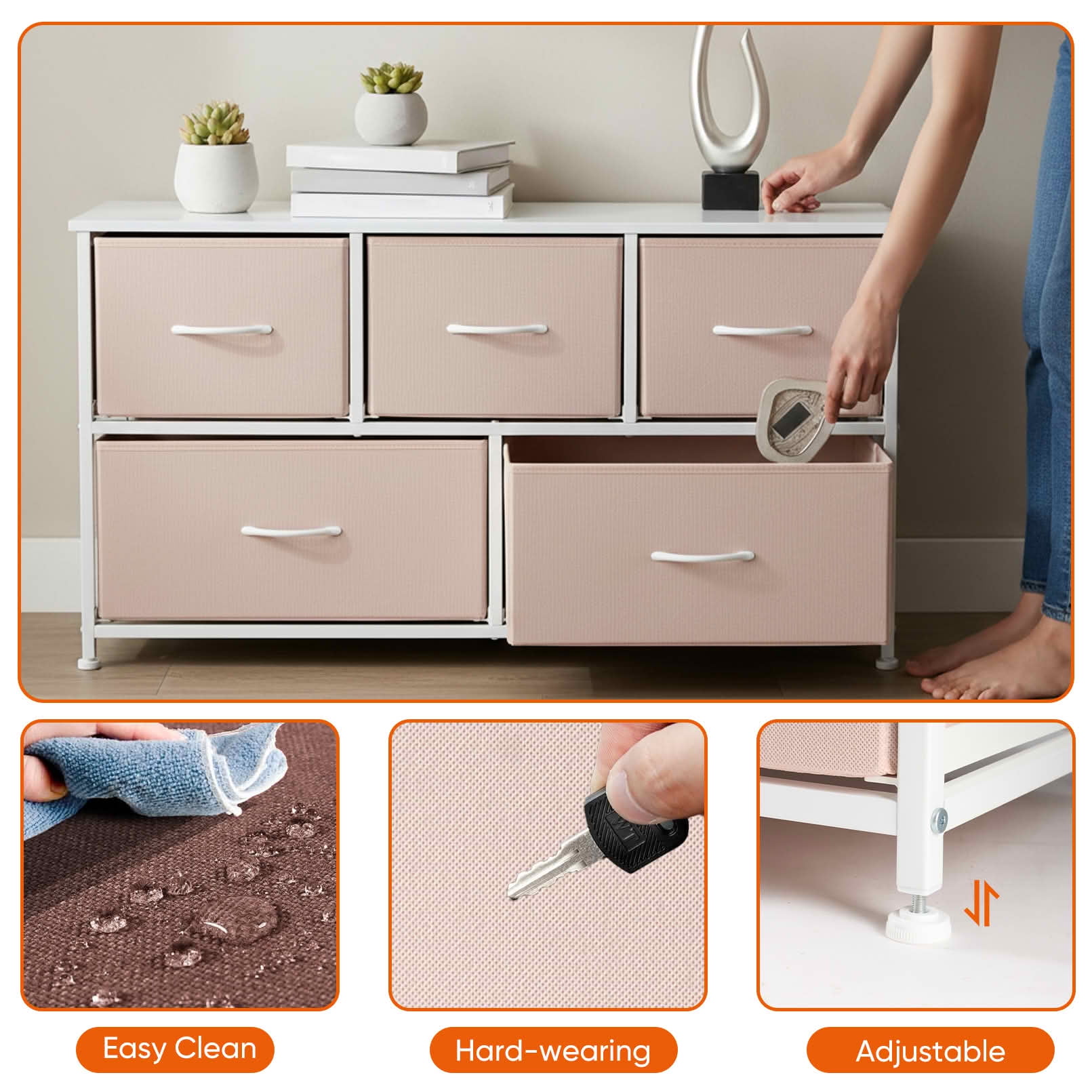 MAYEERTY Fabric Drawer Nightstand with Wooden Top, Multifunctional Storage Dresser Cabinet for Closet Bedroom Hallway