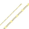 Solid 14k White and Yellow Gold 4.8MM Two Tone Figaro White Pave Chain Necklace With - 20 Inches